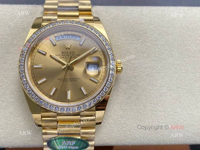 ARF Rolex Daydate 40*12.2mm 3255 Movement Diamond Bezel YG President Band Watch
